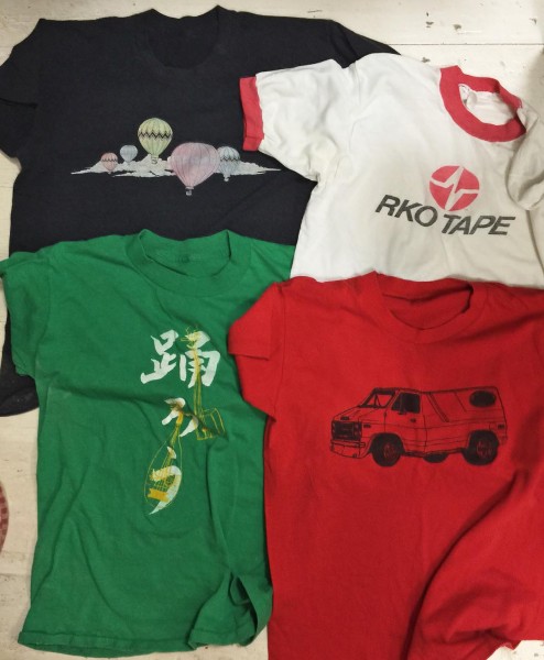 four vintage tees - van, RKO Tapes, hot air balloons