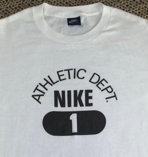 Vintage 80s Nike Athletic Dept Blue Tag Bright White TShirt