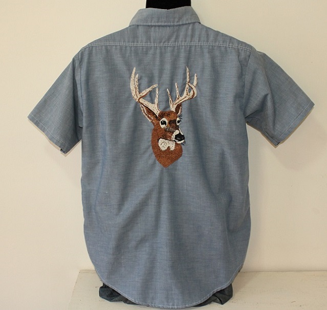 Chambray shirt Embroidered deer buck Paul Bunyan label