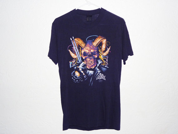 Satanic drummer 3d emblem shirt rock n rule just brass