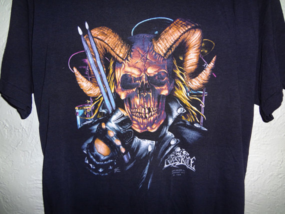 Satanic drummer 3d emblem shirt rock n rule just brass - Vintage T