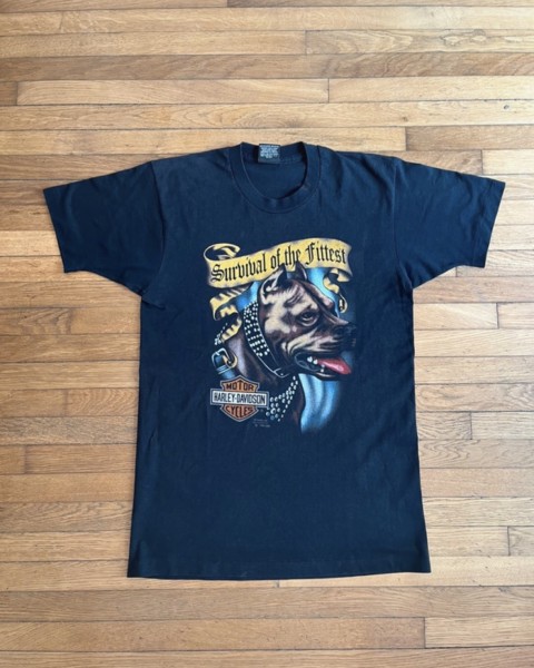 1991 3D Emblem HARLEY DAVIDSON SURVIVAL OF THE FITTEST T- SHIRT 90S