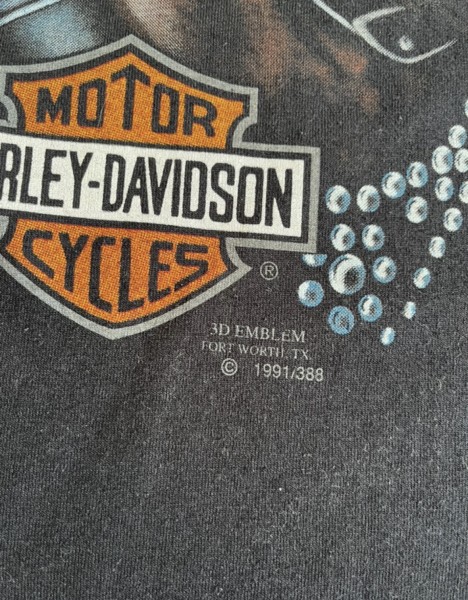 1991 3D Emblem HARLEY DAVIDSON SURVIVAL OF THE FITTEST T- SHIRT 90S