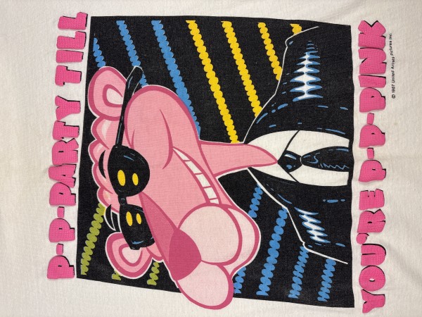 1987 Puff Print "P-P-Party Till You're P-P-Pink" Pink Panther graphic tee Single Stitch