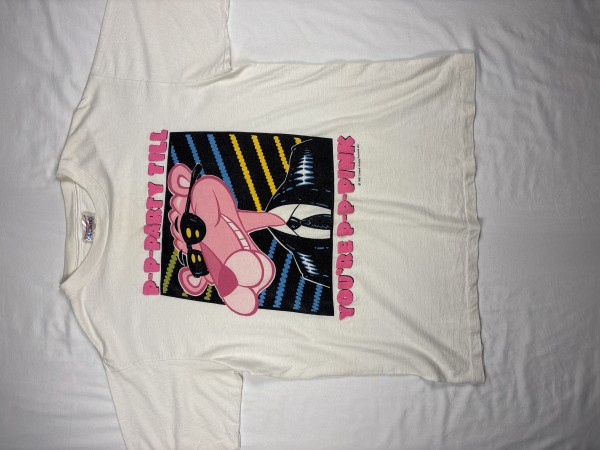 1987 Puff Print "P-P-Party Till You're P-P-Pink" Pink Panther graphic tee Single Stitch