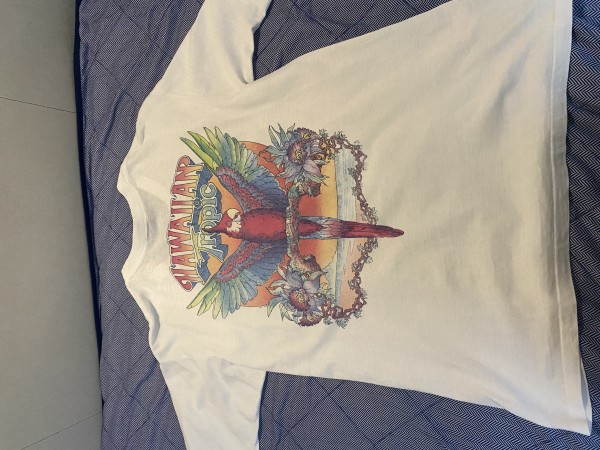 Hawiian Tropic dated 1983 pocket hit Double Parrot, HOT Tag, Size Large