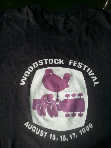 Woodstock t-shirt black with purple and dates
