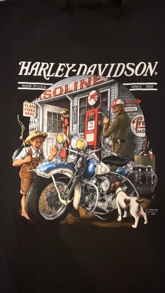 Harley-Davidson 3D Emblem graphic featuring a gas station
