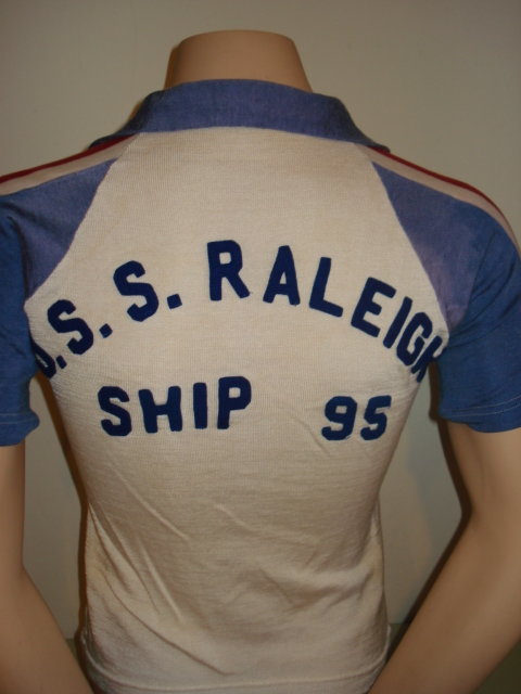 vintage 1940s WWII USS Raleigh zip up jersey shirt