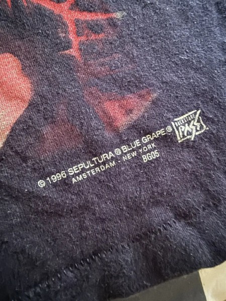Sepultura roots long sleeve back stage pass with liquid blue tag....