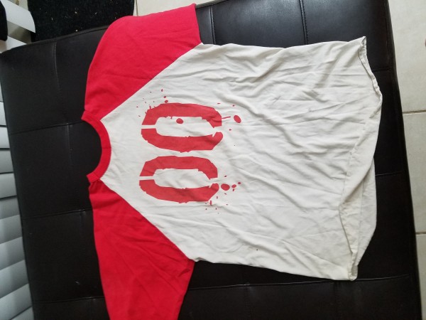 Ozzy osbourne red and white baseball tee-large