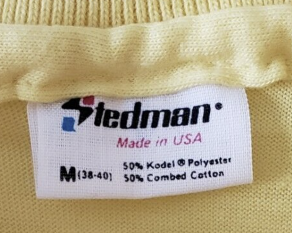folded stedman fiber polo shirt tag