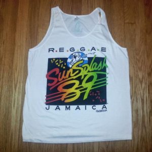VTG80s REGGAE SUN SPLASH Tank Top T-Shirt Jamaica Music