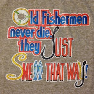 Vintage 1970's-1980's funny fisherman heather brown t-shirt