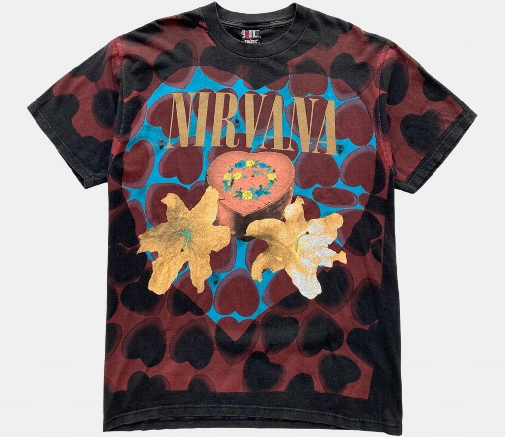 Vintage Nirvana Heart Shaped Box All Over Print T-Shirt Giant Tag