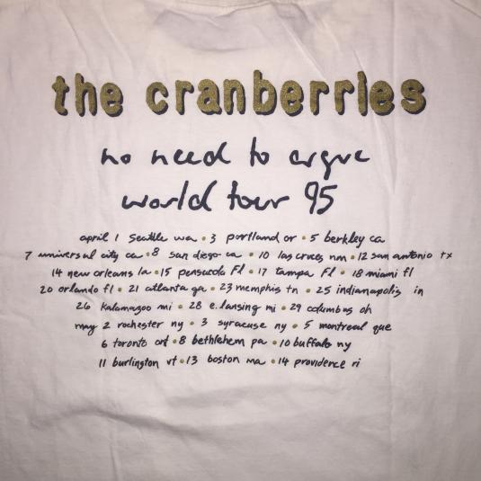 The Cranberries- No Need To Argue ’95 Tour Shirt