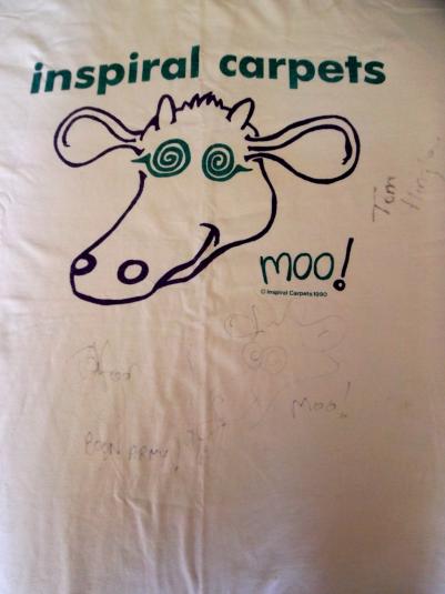 INSPIRAL CARPETS ‘MOO’ 1990 CLINT BOON SIGNED T-SHIRT