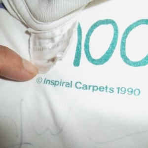 INSPIRAL CARPETS 'MOO' 1990 CLINT BOON SIGNED T-SHIRT