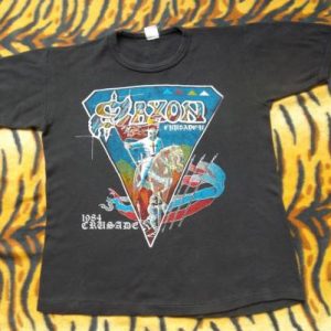 VINTAGE SAXON 1980s 1984 CRUSADER PROMO TOUR METAL T-SHIRT