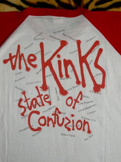 THE KINKS STATE OF CONFUSION USA 1983 TOUR JERSEY T-SHIRT