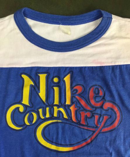 Vintage 80s Nike Country Semi Wasted Blue & White T-Shirt