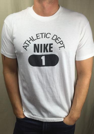 Vintage 80s Nike Athletic Dept Blue Tag Bright White T-Shirt