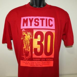 Mystic 30 penny farthing bicycle vtg 1994 red t-shirt L/XL