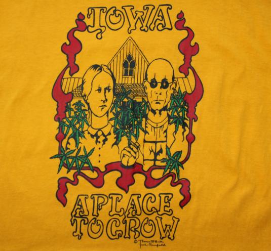 Marijuana Iowa American Gothic vtg yellow teee Tall S/M
