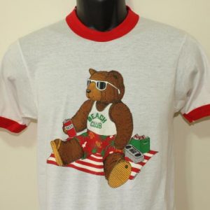 Beach Club Drunk Bear vintage 1986 ringer t-shirt Small