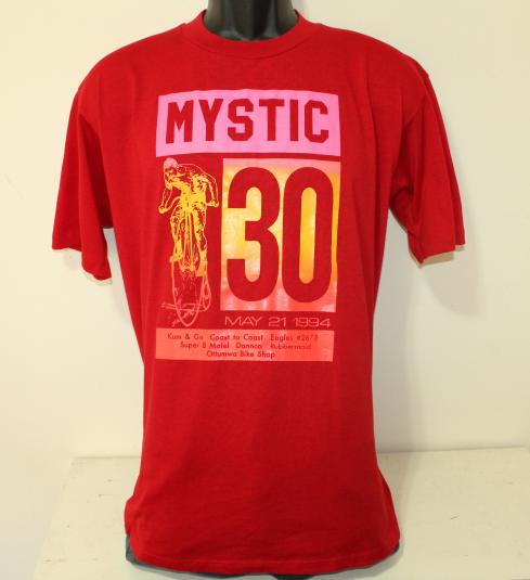 Mystic 30 penny farthing bicycle vtg 1994 red t-shirt L/XL