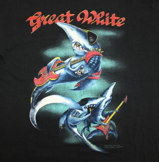 Great White Tour 1989 vtg tee Short L/XL black 80s rock band