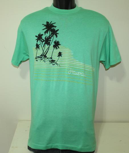 Hawaii palm trees vintage coral green t-shirt S/M