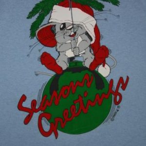 Vintage 80's Seasons Greetings Christmas Mouse T-Shirt