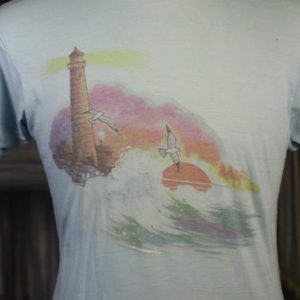 Vintage 80s Lighthouse Surf Ocean Sunset T Shirt