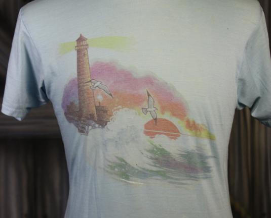 Vintage 80s Lighthouse Surf Ocean Sunset T Shirt