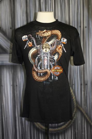 Vintage 80s Harley Davidson Motorcycle Burnout Snake T Shirt