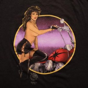 Vintage 90s Sexy Topless Woman Biker Rebel Rider T-Shirt