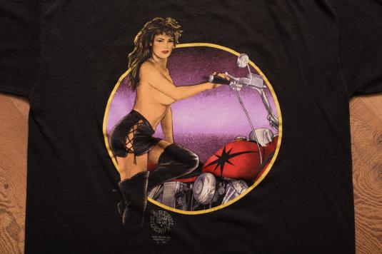 Vintage 90s Sexy Topless Woman Biker Rebel Rider T-Shirt
