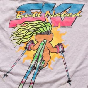 Butt Naked Ski Mountain T-Shirt, Nude Troll Skiing, Neon