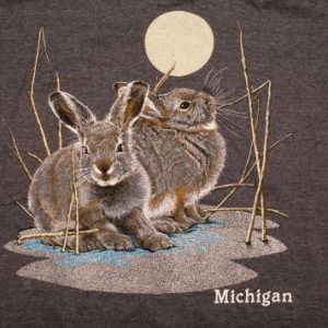 Vintage 80s Michigan Rabbits Woodland Illustration T-Shirt