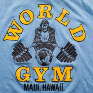 World Gym Maui Hawaii T-Shirt, Gorilla Two Sided Reverse 80s