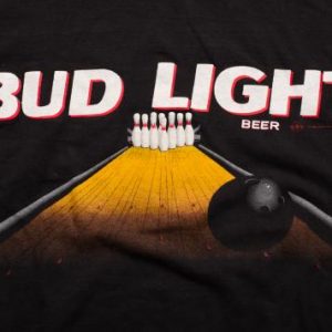 Vintage 90s Bud Light Beer Bowling Alley Graphic Ad T-Shirt
