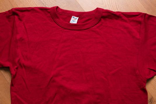 Champion Blank T-Shirt, Burgundy, Maroon, Logo Sleeve, 80s | Defunkd