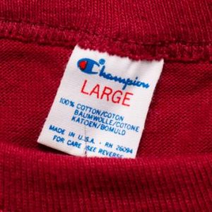 Champion Blank T-Shirt, Burgundy, Maroon, Logo Sleeve, 80s