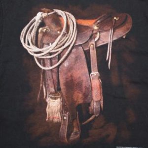 Vintage 90s 3D Emblem Rodeo Saddle & Cowboy Gear T-Shirt