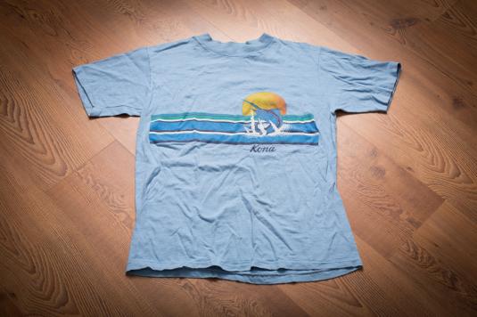 Vintage 80s Kona Hawaii Marlin T-Shirt, Ocean Beach Sunset