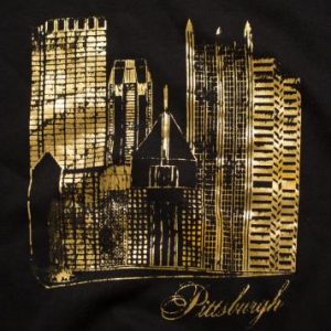 Distressed Pittsburgh Sweatshirt, Gold Gilt Cityscape, Baggy