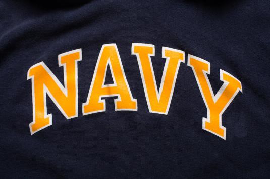 Champion NAVY Hoodie Sweatshirt, Reverse Weave, Military 80s | Defunkd