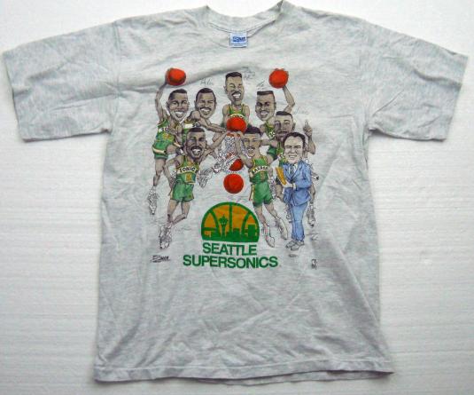 90s Vintage Seattle Supesonics Shawn Kemp Caricature T Shirt