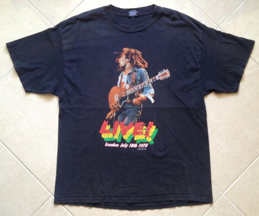 Vintage Bob Marley Live London 1975 t-shirt ZION Black XL